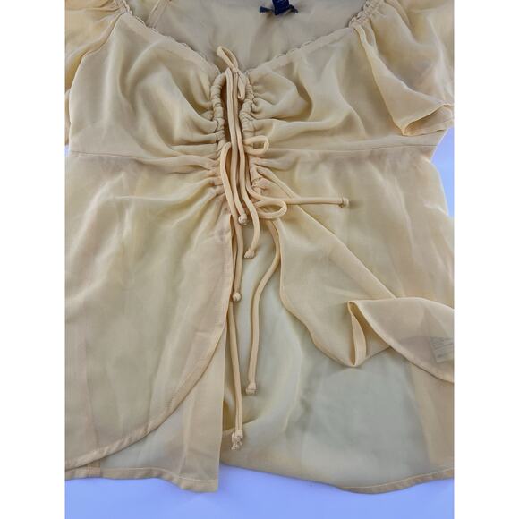 Wild Fable Short Sleeve Sheer Tie Down Shirt Womens Yellow Extra Small New - Picture 7 of 8